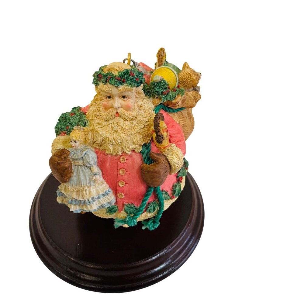 Vintage Santa Claus‎ Figurine Ornament With Toys & Gifts On Wooden Base